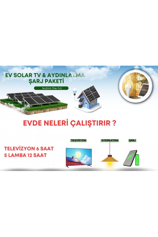 Ev Solar TV & Aydınlatma Şarj Paketi | Güneş Enerjili Elektrik Sistemi Tv2 Ev Solar TV & Aydınlatma Şarj Paketi | Güneş Enerjili Elektrik Sistemi Tv2